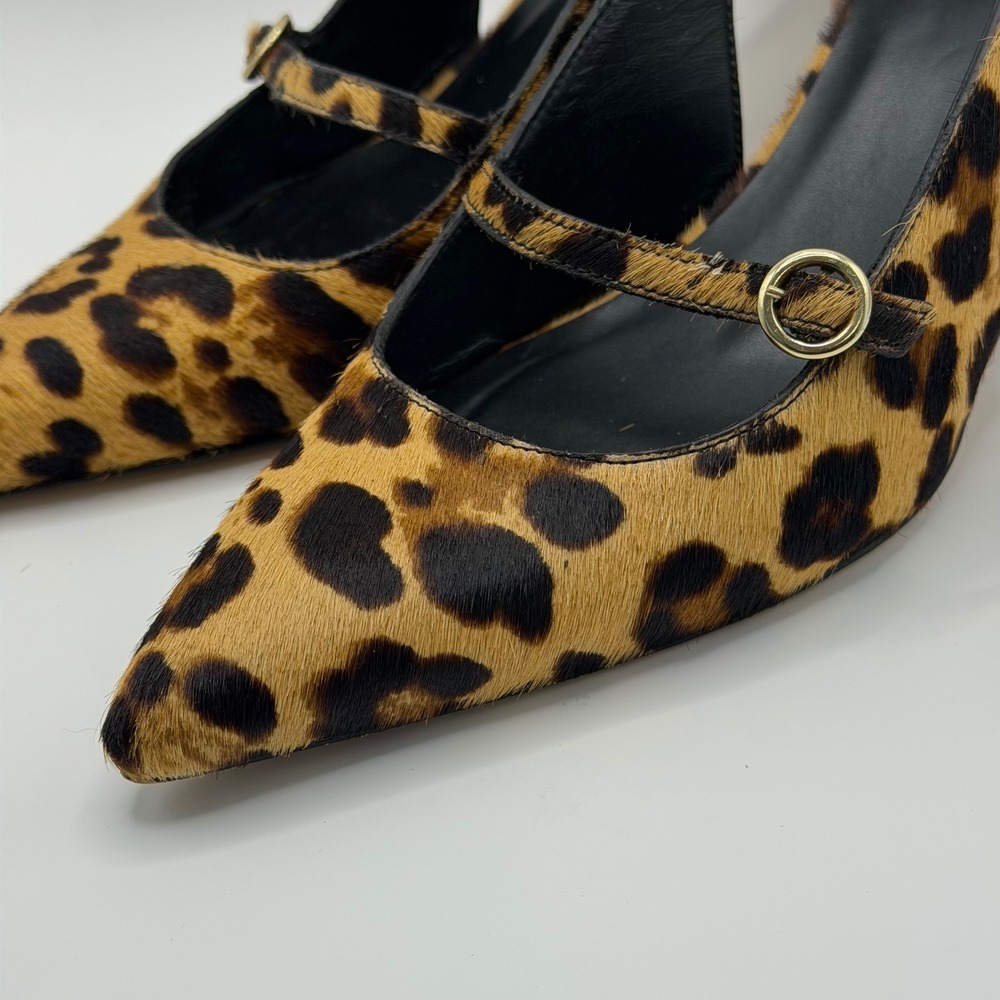 J.Crew Leopard Calf Hair Slingback Pumps Pointed Toe Kitten Heels 7.5 - Picture 2 of 11